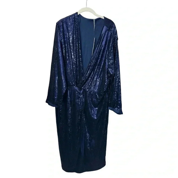 By Anthropologie Twist-Front Sequin Dress Size 22 Cocktail V-Neck Disco - Picture 4 of 14